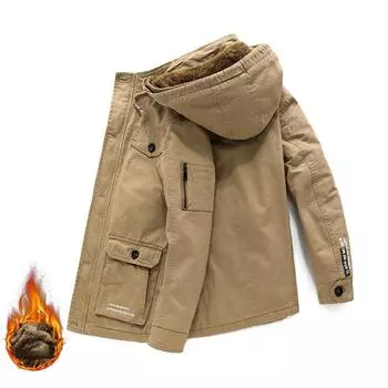 Зимняя мужская повседневная ветрозащитная куртка, модная и теплая плюшевая хлопковая куртка, хлопковая куртка большого размера M хаки