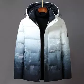 Зимняя мужская пуховая куртка с постепенным изменением цвета, с капюшоном, на утином пуху, теплая, толстая мужская пуховая куртка M