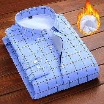 Зимняя мужская рубашка из флиса, утолщенная клетчатая рубашка, мужская модная повседневная флисовая рубашка с воротником на пуговицах L