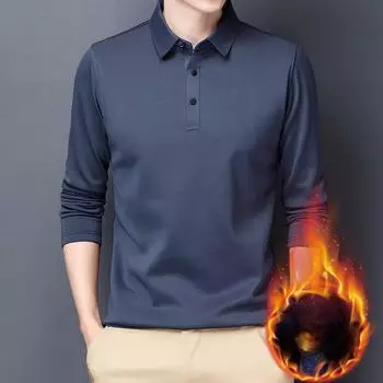 Зимняя мужская рубашка среднего возраста с длинным рукавом, утолщенная флисовая однотонная теплая мужская деловая повседневная футболка, рубашка поло M