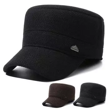 Зимняя мужская шапка из бархата, толстая, для защиты ушей, шерстяная, плоская, для пожилых людей, теплая, хлопковая шапка для улицы кофейный