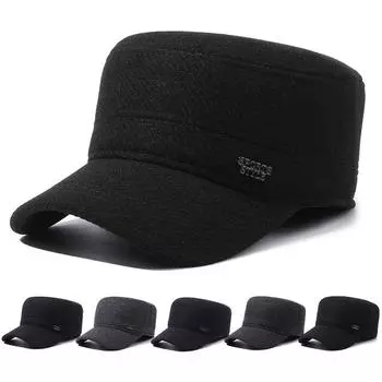 Зимняя мужская шапка из бархата, толстая, для защиты ушей, шерстяная, плоская, для среднего возраста, теплая, хлопковая шапка Letter темно-синий