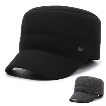 Зимняя мужская шапка из бархата, толстая, для защиты ушей, шерстяная, плоская, для среднего возраста, теплая, хлопковая шапка чёрный