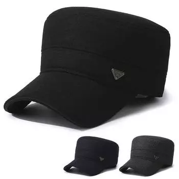 Зимняя мужская шапка из бархата, толстая, с защитой от ушей, шерстяная, плоская шапка для пожилых людей среднего возраста, теплая, капитанская кепка серый