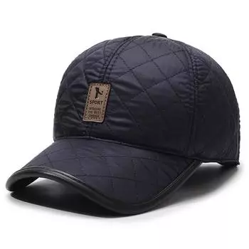 Зимняя мужская шапка ПУ повседневная теплая толстая кепка бейсболка One Size тёмно-синий