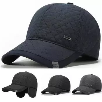 Зимняя мужская шапка ПУ повседневная теплая толстая кепка бейсболка One Size