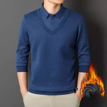 Зимняя мужская шерстяная шелковая бесшовная бархатная утолщенная теплая имитация двухкомпонентной рубашки-пуловера с V-образным вырезом L