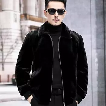 Зимняя мужская шуба из искусственного меха норки, тонкая модная верхняя одежда с V-образным вырезом, повседневная, большого размера, однотонная, теплая верхняя одежда S