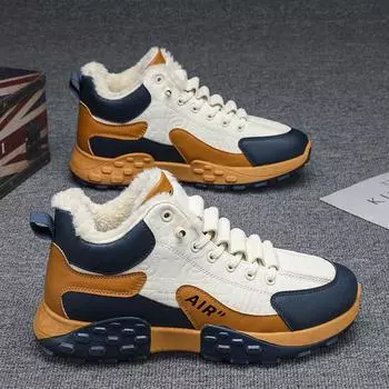 Зимняя мужская спортивная обувь Мужские повседневные ботинки Дизайнерские кроссовки Нескользящие уличные ботинки Keep Warm Обувь из хлопка и шерсти 39 белый