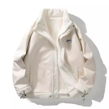 Зимняя мужская студенческая свободная подростковая флисовая повседневная куртка из овечьей шерсти с капюшоном - дышащая, теплая и универсальная M