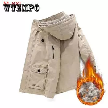 Зимняя мужская теплая куртка с капюшоном, флисовая куртка, толстое теплое пальто, однотонная верхняя одежда, повседневная парка 6XL белый