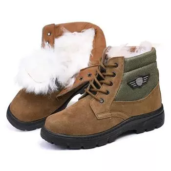 Зимняя мужская теплая уличная обувь с плюшем и толстой подошвой, защищающая от холода, зимние сапоги 39 коричневый