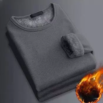 Зимняя мужская термофутболка с длинными рукавами, флисовая футболка с круглым вырезом, модная бархатная футболка с подкладкой M 40-50KG темно-синий