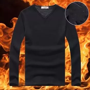 Зимняя мужская термофутболка с длинными рукавами, флисовая футболка с круглым вырезом, модная бархатная футболка с подкладкой 2XL чёрный