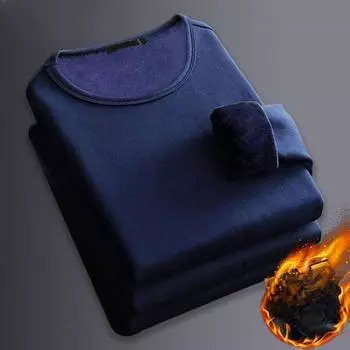 Зимняя мужская термофутболка с длинными рукавами, флисовая футболка с круглым вырезом, модная бархатная футболка с подкладкой 3XL 75-80KG чёрный