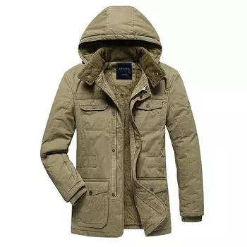 Мужская зимняя куртка-пуховик со съёмным капюшоном M армия зеленый