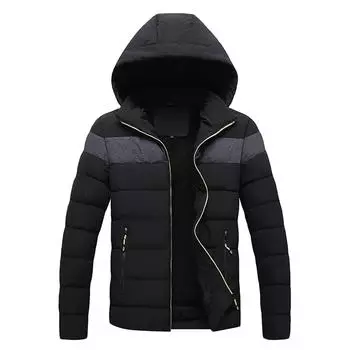 Зимняя мужская толстая хлопковая стеганая одежда, повседневная шляпа, пальто, хлопковая стеганая куртка M чёрный