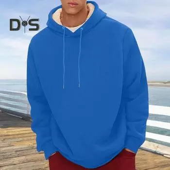 Зимняя мужская толстовка с капюшоном на бархатной подкладке, свободная, с длинными рукавами, со шнурком, большого размера, средней длины, с эластичными манжетами и подолом, повседневная толстовка для пары XXXXL темно-синий