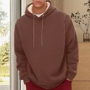 Зимняя мужская толстовка с капюшоном на бархатной подкладке с завязками, свободная, с длинными рукавами, термобелье большого размера, средней длины XXXXL кофейный