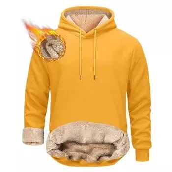 Зимняя мужская толстовка с капюшоном, однотонная, с плюшевой подкладкой, свободная, с длинными рукавами, на шнурке, с эластичными манжетами, повседневная толстовка с капюшоном L чёрный