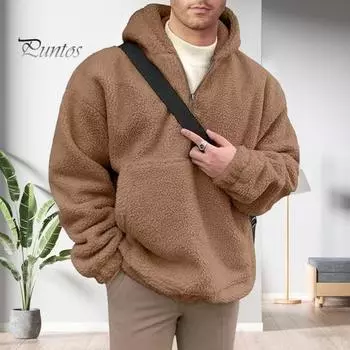 Зимняя мужская толстовка с капюшоном с большим передним карманом, двухсторонняя фланелевая куртка с полумолнией, свободный длинный рукав, термотоп с эластичными манжетами, повседневная толстовка с капюшоном 2XL белый