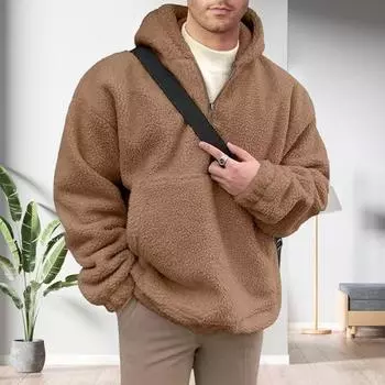 Зимняя мужская толстовка с капюшоном с большим передним карманом, двухсторонняя фланелевая куртка с полумолнией, свободный длинный рукав, термотоп с эластичными манжетами, повседневная толстовка с капюшоном 2XL белый
