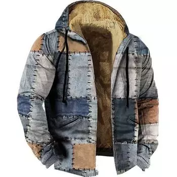 Зимняя мужская толстовка с капюшоном с принтом, куртка-кардиган на молнии XXXXL синий