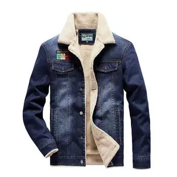 Зимняя мужская уличная повседневная флисовая утолщенная теплая джинсовая куртка мужская хлопковая куртка топ M чёрный