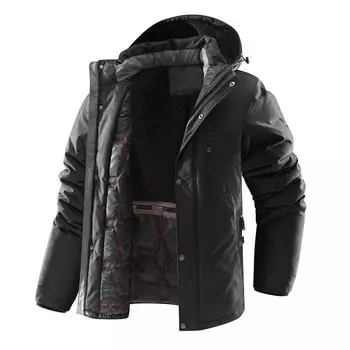 Зимняя мужская утепленная хлопковая куртка средней длины с несколькими карманами, ветрозащитная куртка со съемными рукавами и кепкой L темно-синий