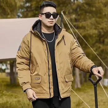 Зимняя мужская утепленная куртка больших размеров на хлопковой подкладке, пальто Plus Fat Man, модная куртка Fat Man на хлопковой подкладке, утолщенная куртка на хлопковой подкладке 4XL чёрный