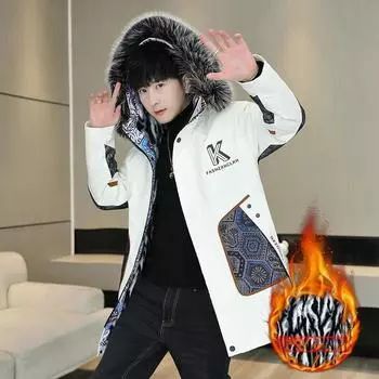 Зимняя мужская утепленная ветровка с капюшоном, куртка на молнии, средней длины, пальто для активного отдыха, мужская парка XXXXL белый