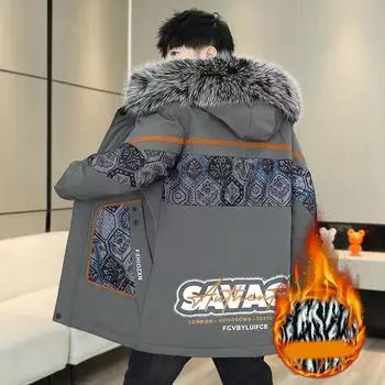 Зимняя мужская утепленная ветровка средней длины с капюшоном, куртка на молнии, пальто средней длины для активного отдыха, мужская парка XXXL белый