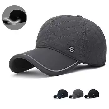Зимняя мужская ветрозащитная защитная кепка для защиты ушей, теплая бейсболка для улицы, для людей среднего и пожилого возраста, хлопковая кепка чёрный