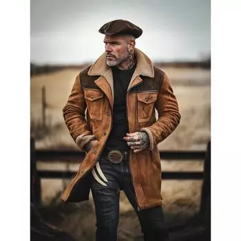 Зимняя мужская винтажная замшевая лоскутная куртка с несколькими карманами и лацканами для активного отдыха L армия зеленый