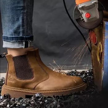 Зимняя мужская защитная обувь на стройке с высоким берцем и стальным носком, противоударная 48 чёрный