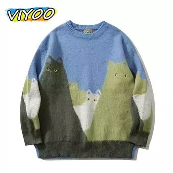 Зимняя мужская женская вязаная кошачья трикотажная одежда свитера толстовки топы блузки пуловеры джемперы для мужчин уличная корейская одежда 2XL синий