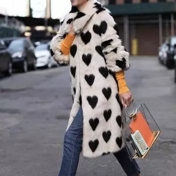 Зимняя неделя моды культовый бренд мода длинная любовь сердце узор высокое качество искусственный мех кролика пальто женская куртка плюс размер 5XL S белый