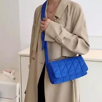 Зимняя нейлоновая сумка с ромбом, модная хлопковая однотонная сумка через плечо с клапаном на пуху 25x6x14cm зелёный