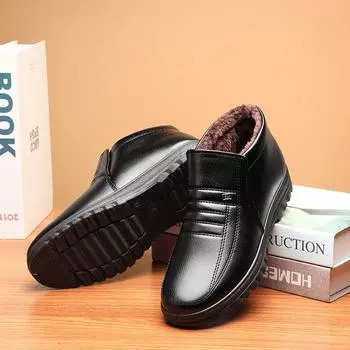 Зимняя непромокаемая мужская повседневная кожаная обувь, фланелевая мужская повседневная обувь без шнуровки с высоким берцем, резиновая теплая зимняя обувь для мужчин 45 красно-коричневый