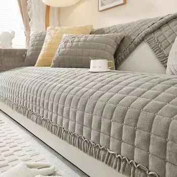 Зимняя нескользящая плюшевая диванная подушка, утолщенная фланелевая подушка в клетку, кожаная спинка дивана, подлокотник, бархатное полотенце для дивана на заказ 70x70cm 1pcs оранжевый