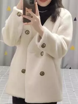 Зимняя норковая короткая шуба с V-образным вырезом из норки, плюшевый искусственный мех, плюшевое утолщенное пальто для женщин из спандекса S recommended weight within 52.5 kg