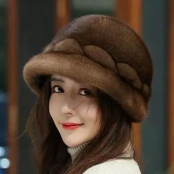 Зимняя норковая шапка для женщин среднего и пожилого возраста, полностью из норковой шерсти, защита ушей, теплая норковая флисовая модная защитная шапка от солнца из меха S(55-56CM)