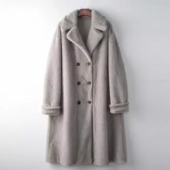 Зимняя новая экологически чистая меховая длинная шуба из золотой норки 2024 года, ветровка, свободная, пуховая шуба S (90-70 kg)