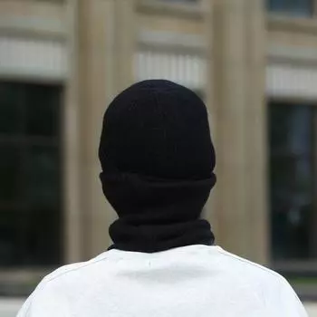 Зимняя новая бархатная утолщенная холодостойкая и теплая шерстяная шапка для верховой езды, ветрозащитная защитная вязаная шапка, шарф, комплект из двух предметов One size тёмно-синий