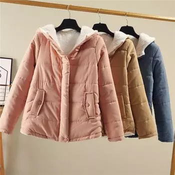 Зимняя новая бархатная утолщенная одежда с капюшоном на хлопковой подкладке женская одежда с длинными рукавами куртки на хлопковой подкладке модные M розовый