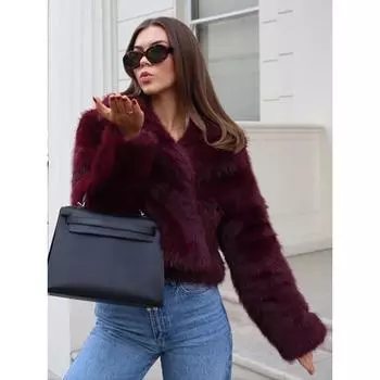 Зимняя новая бордовая пушистая куртка из искусственного меха для женщин, элегантное плюшевое пальто с отложным воротником и длинными рукавами, женская теплая уличная одежда S вино красного