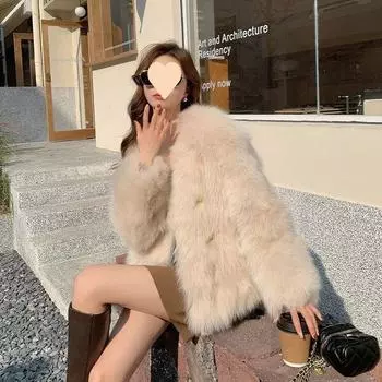 Зимняя новая цельная шуба из тосканского меха женская свободная универсальная плюшевая верхняя часть S [90-55kg]