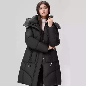 Зимняя новая длинная куртка выше колена женская с капюшоном утолщенная теплая хлопковая куртка женская 2 кармана повседневное хлопковое пальто женская одежда M верблюд