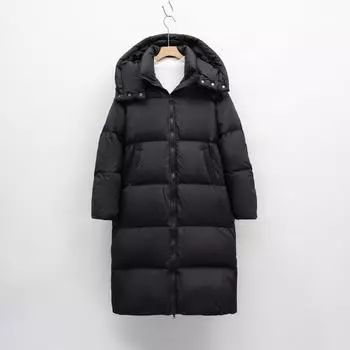 Зимняя новая длинная выше колена большая стеганая куртка с капюшоном простая утолщенная теплая куртка пуховик женский M хаки
