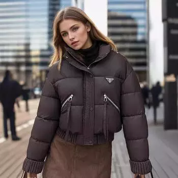 Зимняя новая европейская одежда из искусственной кожи и хлопка, женская короткая куртка с воротником-стойкой, утолщенная, теплая куртка, которую можно не снимать M